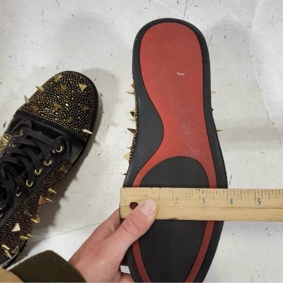 Barabas Men’s 10 Studded Spiked Black and Gold High-Top Sneakers - Picture 3 of 8